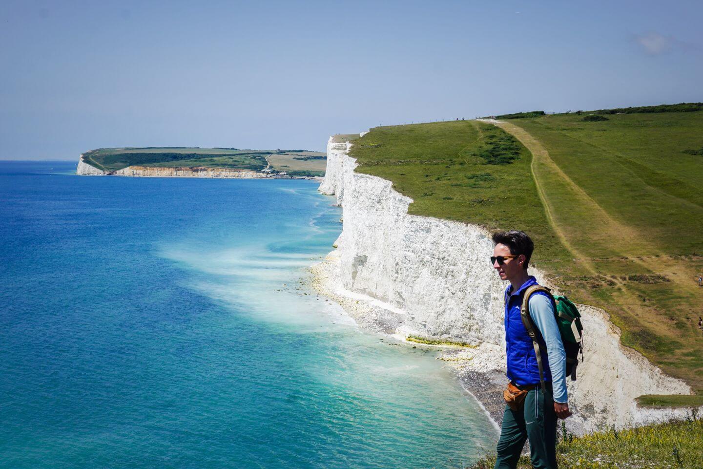Approaching Birling Gap, Seven Sisters White Cliffs, England Seaford to Eastbourne walk - Seven Sisters Cliffs Hike