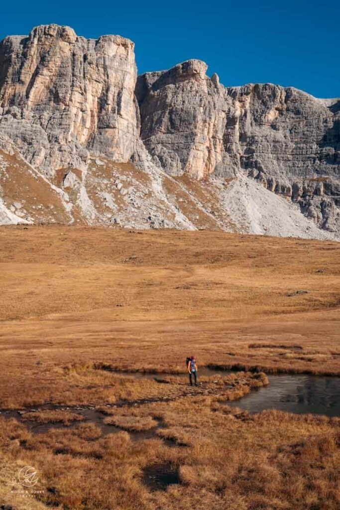 Lago delle Baste backed by Lastoni di Formin, Mondeval Dolomites