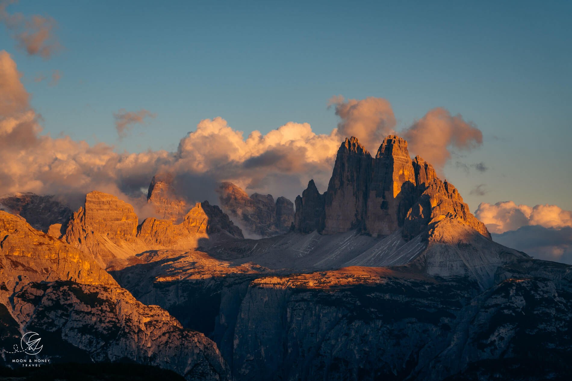 View of Tre Cime di Lavaredo from Monte Specie Strudelkopf Summit, Dolomites