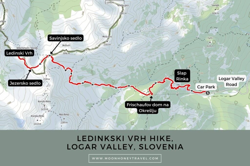 Logar Valley - Ledinkski Vrh Hiking Map, Kamnik-Savinja Alps, Slovenia