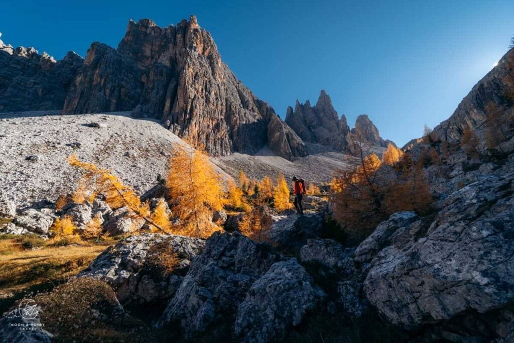 Croda da Lago difficult descent through Val Formin, Cortina d'Ampezzo, Dolomites