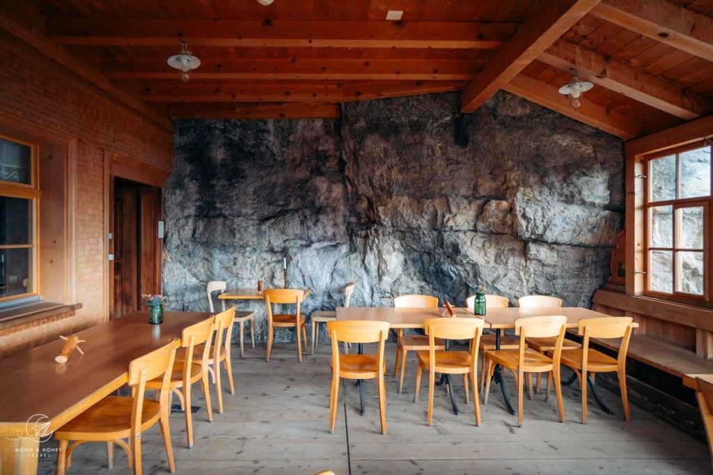 Rock wall interior of Berggasthaus Aescher, Alpstein, Switzerland