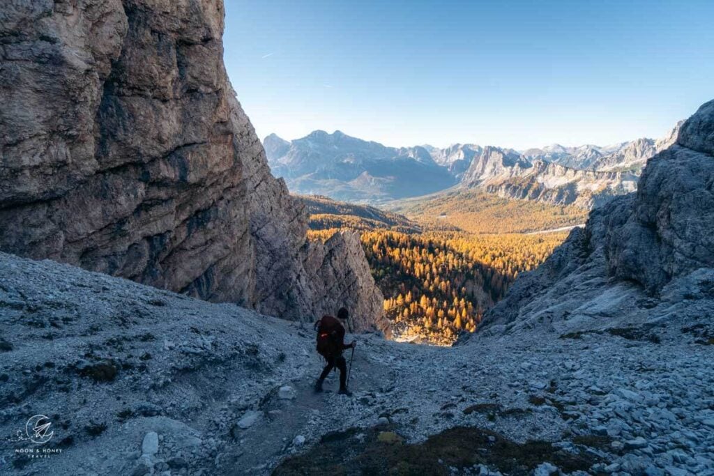 Forcella Marcoira Abstieg, Lago di Sorapis Wanderung, Dolomiten