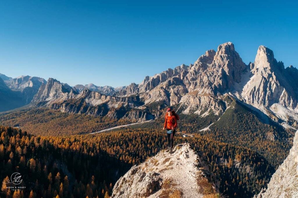 Wanderweg 216, Lago di Sorapis Rundwanderweg, Ausblick auf Cristallo, Dolomiten