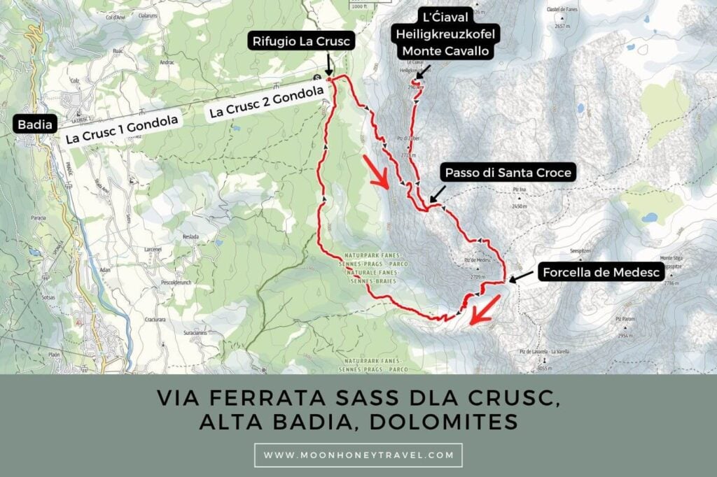 Via Ferrata Sass dla Crusc Map