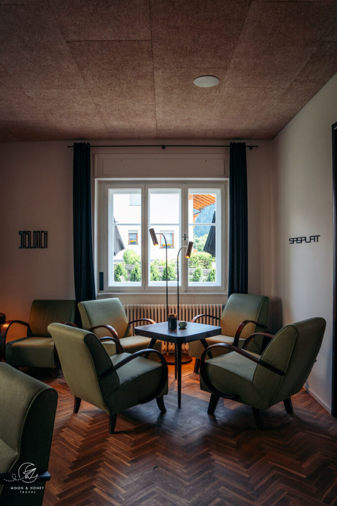 Casa al Sole lounge, retro armchairs, Ortisei, Val Gardena, Dolomites