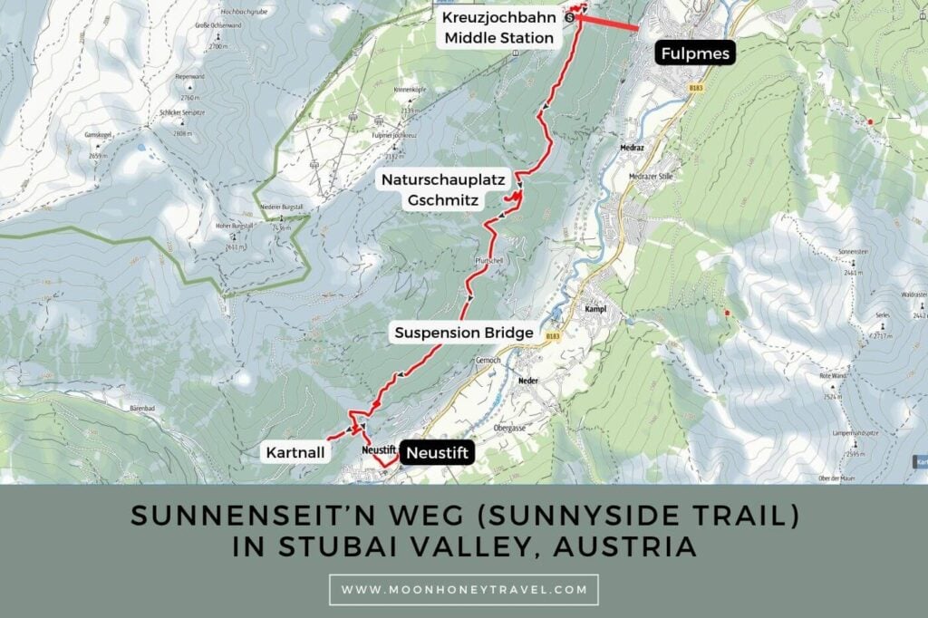Sunnenseit’n Weg (Sunnyside Trail) Hiking Map, Stubai Valley, Austria
