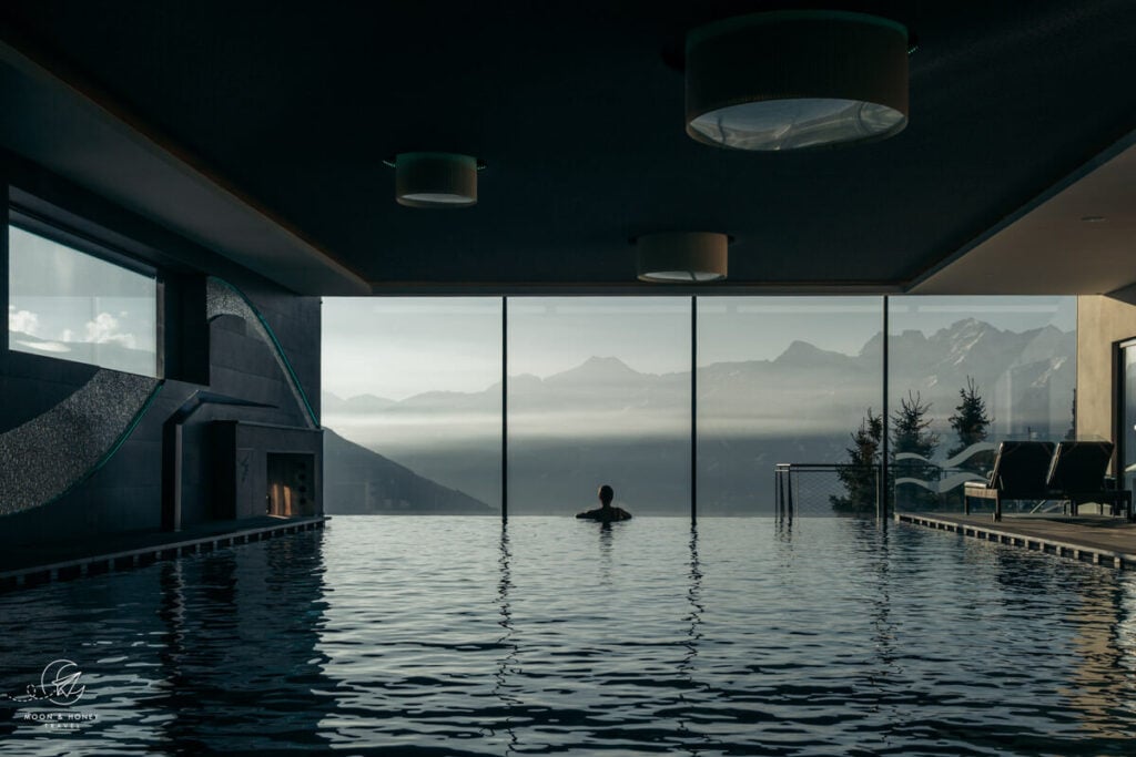 DAS GERSTL Alpine Retreat indoor infinity pool Ortler Alps, Vinschgau Val Venosta
