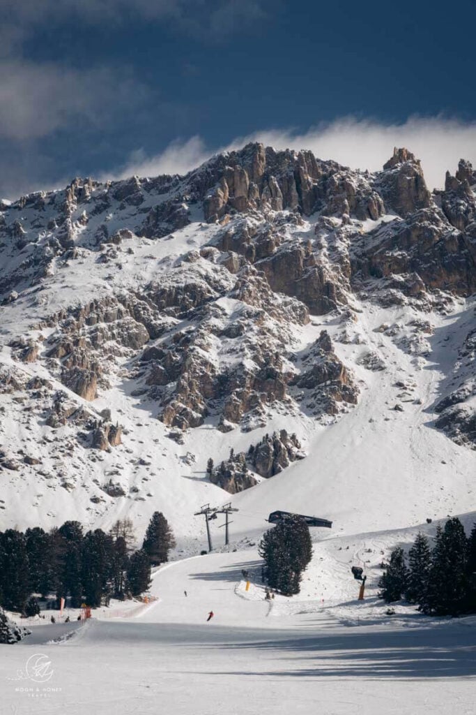 Skiing Latemar Ski Center, Dolomites