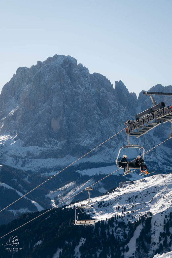 Seceda ski lift in Winter, Dolomites