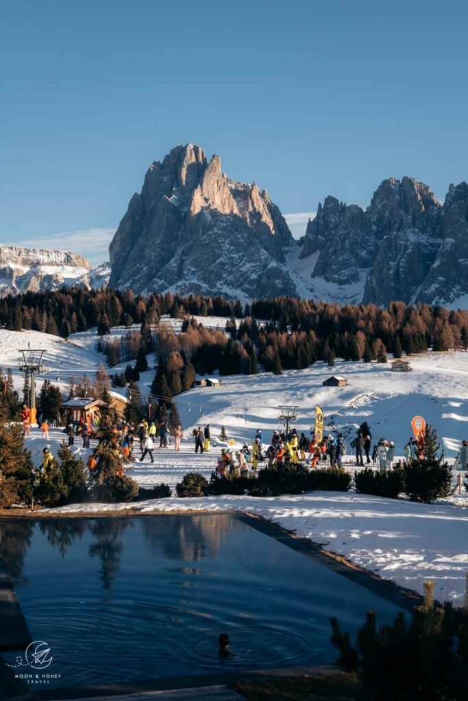 Sporthotel Sonne swimming pool in winter, Dolomites