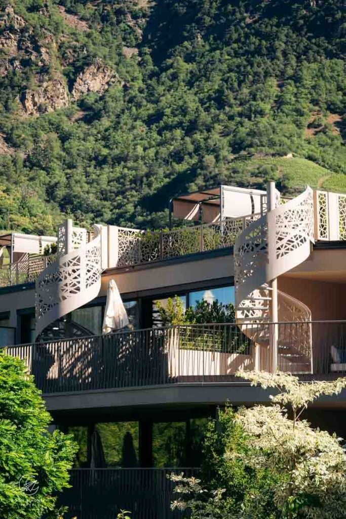 Spiral staircase at Boutique Hotel AMARIL, Val Venosta, South Tyrol, Italy
