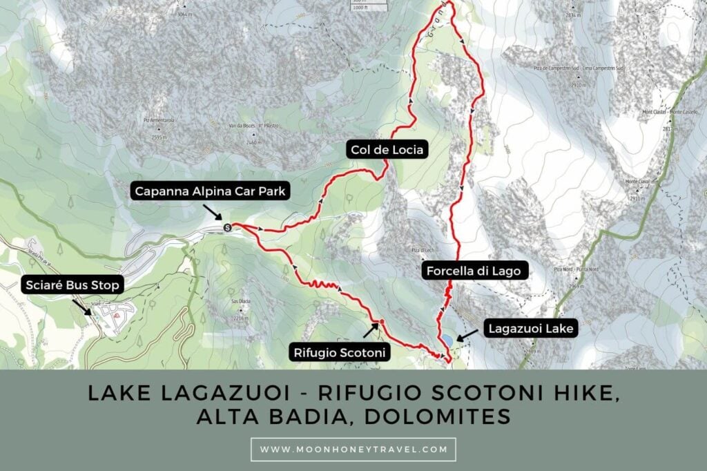 Lake Lagazuoi hiking map, Dolomites