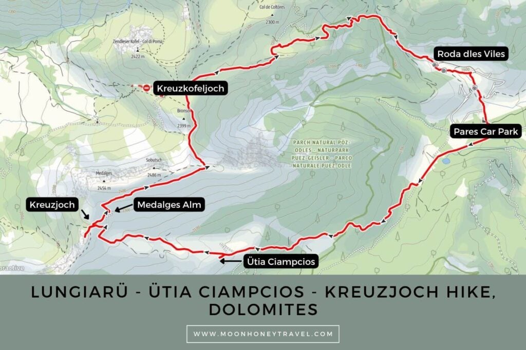 Lungiarü - Ütia Ciampcios - Kreuzjoch Hiking Map
