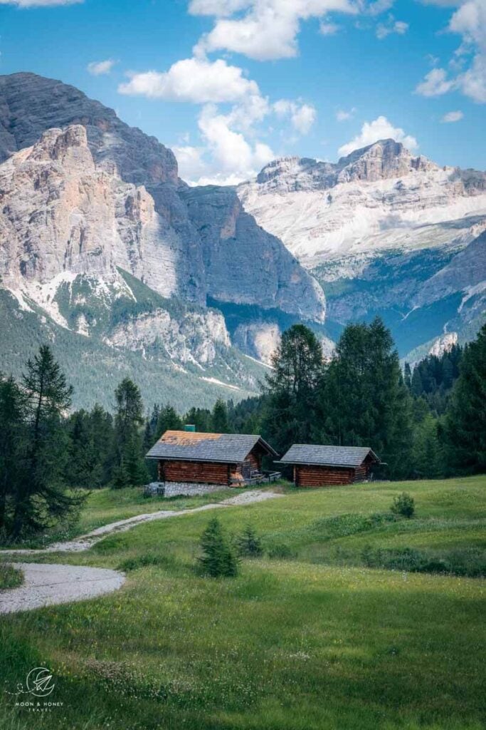 Hay huts, trail 22, Pralongia Hike, Alta Badia Dolomites