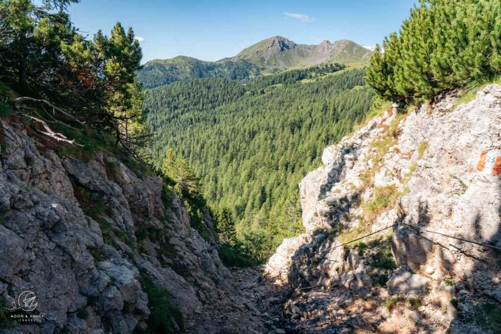 Secured rocks step, Setsas Circuit Trail, Dolomites