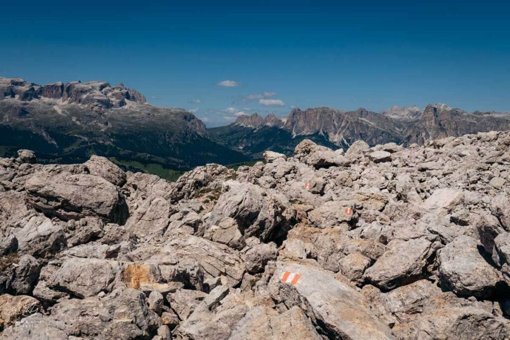 Boulder field crossings, Setsas Circuit Trail, Dolomites