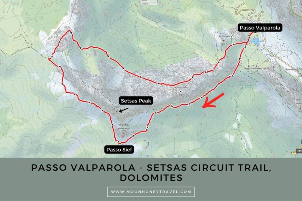 Setsas Circuit Hiking Map, Dolomites