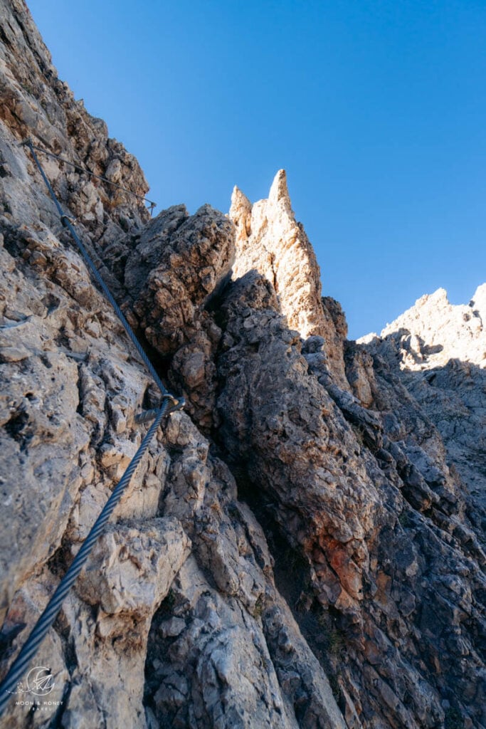 Hiking up Via Ferrata Piccolo Cir, Dolomites