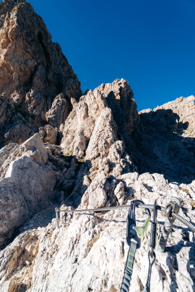 Hiking up Via Ferrata Piccolo Cir, Dolomites