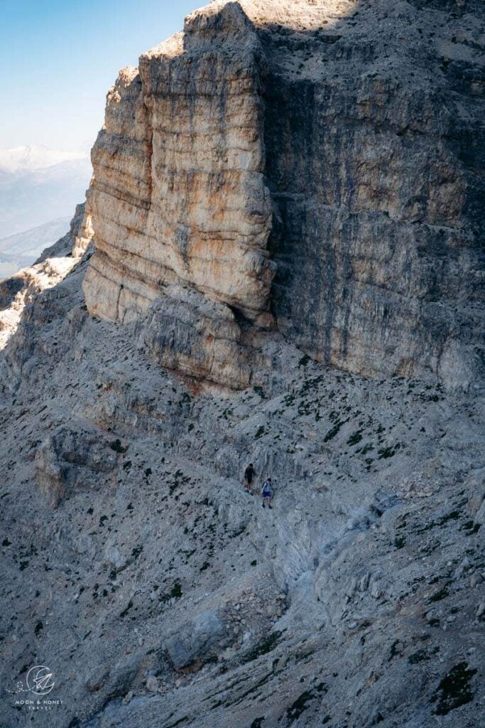 Unprotected exposed path of Via Ferrata Sas dla Crusc (Heiligkreuzkofel), Alta Badia, Dolomites